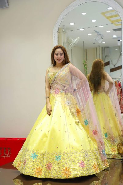 Yellow Dutch satin with net Drape duppata