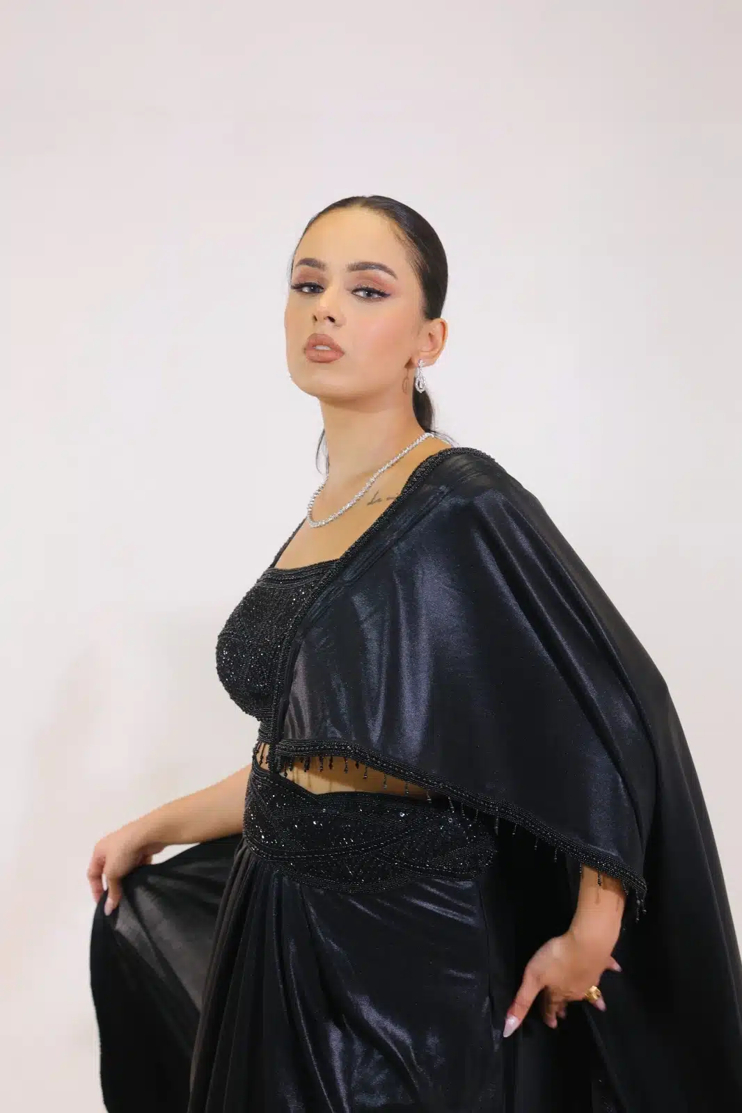 Black edge drape set with detachable pallu SP1740 3 Black edge drape set with detachable pallu SP1740 - Image 3